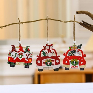 Christmas Wooden Hanging Ornaments Red Truck Car Gnome Santa Trees Decoration For Xmas Party Holiday Home