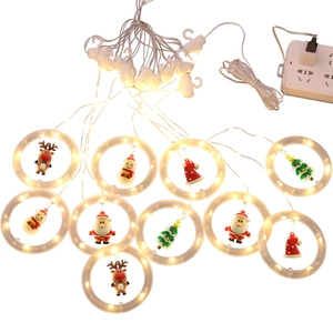 Christmas LED ring string lights with Santa Claus and Reindeer hanging ornaments