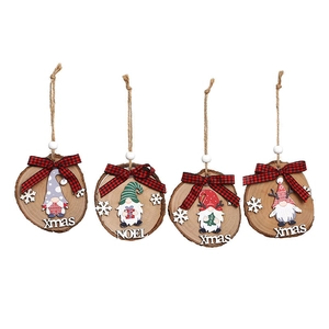 Set di 4 decorazioni natalizie in legno con gnomi e fiocchi a quadri bianchi e rossi