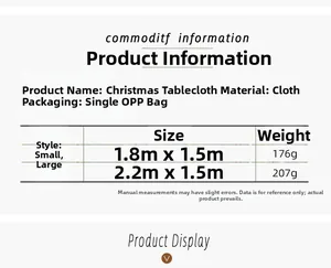 Detailed size chart for polyester Christmas tablecloths in 1.8m and 2.2m options