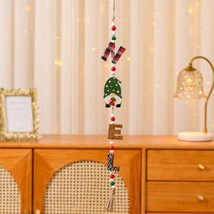 Christmas wooden NOEL hanging decor with gnome figure and festive red green white beads