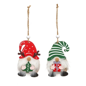 Christmas wooden gnome ornaments with plush beards and beads for holiday tree decor