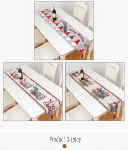 Three-piece knitted Christmas table runners with gnome patterns and red tassels decoration