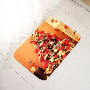 Christmas tree and fireplace themed crystal velvet non-slip floor mat for home decor