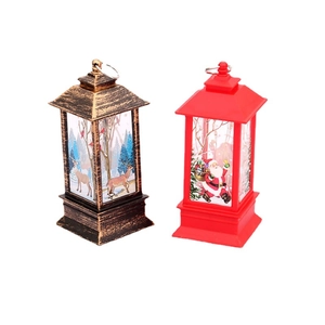 Festive LED Christmas lanterns set with Santa and reindeer motifs in red and bronze finish