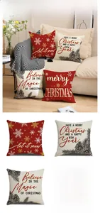 Set of 4 Christmas linen pillow covers featuring red snowflakes and festive slogans