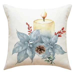 Weihnachtlicher Kissenbezug aus Leinen mit Kerzenmotiv und Beeren für das Sofa
