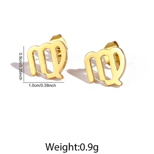Detailed view of gold Virgo zodiac earrings showing precise dimensions and weight