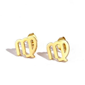 Polished gold Virgo zodiac sign stud earrings for women in stainless steel style