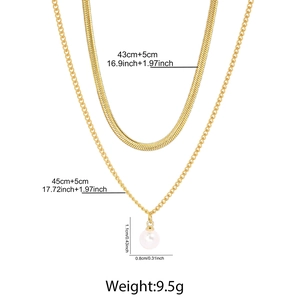 Dimensions détaillées du collier double rang en or 18K avec pendentif perle