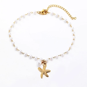 Bracelet de cheville en perles d'acier inoxydable avec pendentif étoile de mer dorée