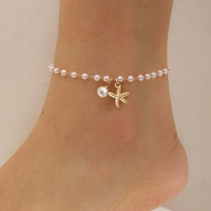 Bracelet De Cheville Pendentif Étoile De Mer Acier Inoxydable Künstliche Perle D'imitation Chaîne De Pied Vacances Plage Minimaliste