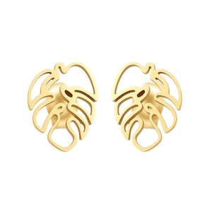Boucles d'oreilles feuille de monstera en acier inoxydable doré au design tropical ajouré