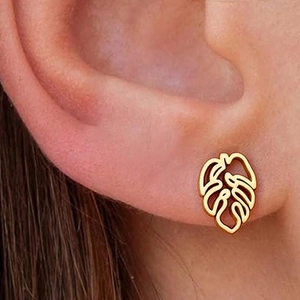 Boucles D'oreilles Monstera En Acier Inoxydable 304 Creuses Plante Tropicale Découpée Bijoux Bohémiens Pour Femmes Plaqué Or