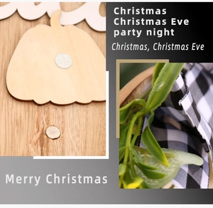Detail of wooden pumpkin door sign featuring buffalo plaid ribbon and rustic textures