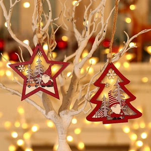 Suspension de Noël en bois LED avec motif Père Noël sur fond lumineux chaleureux
