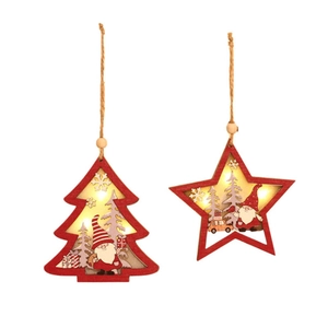 Décorations de Noël en bois avec nains LED et étoiles pour la décoration du sapin