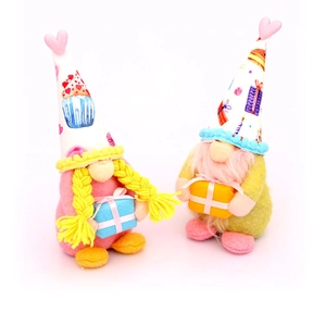 Pink and green Valentine's Day faceless gnomes plush decorations with hearts and gift boxes
