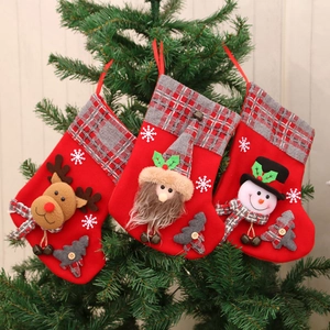 Three-piece set of 3D Christmas stockings with Santa Reindeer and Snowman designs