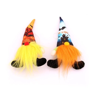Halloween gnome plush set with Happy Halloween printed hats and colorful beards