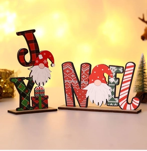 DIY Christmas wooden joy and noel signs with festive gnome and plaid patterns