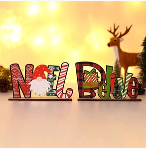 Detailed view of DIY wooden Christmas NOEL and Believe tabletop letter ornaments