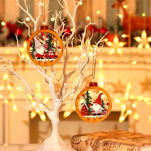 Christmas Wooden Hanging Ornaments Round Hollow Gnome Santa Tree Pendant Decoration For Holiday Home Party