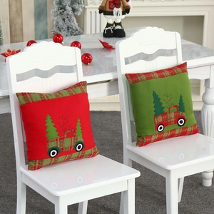 Christmas velvet embroidered pillow covers with festive truck and tree pattern for home decor