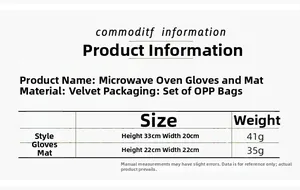Detailed size specifications for Christmas microwave oven mitts and flannel mats