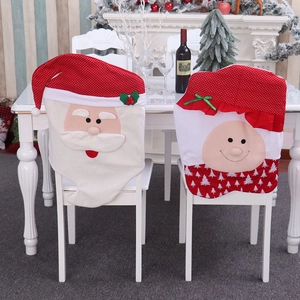 Christmas Chair Back Covers Flannel Santa Claus Cartoon Character Festive Dining Room Decor Red White