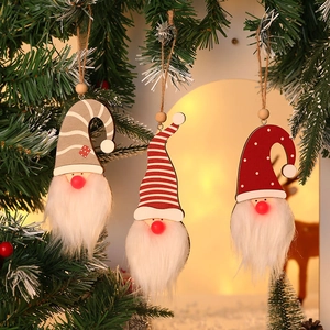 Luminous Wooden Christmas Gnome Ornament LED Light Swedish Tomte Elf Gonk Plush Beard For Xmas Tree Party Home Decoration