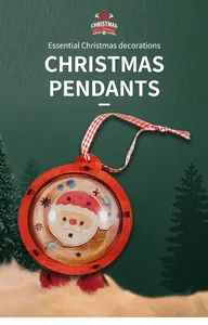 Détail de l'ornement de Noël en bois avec illustration du Père Noël et ruban
