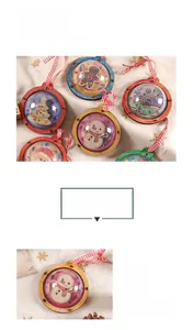 Detail of wooden Christmas DIY pendants with snowman and gingerbread man inside