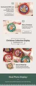 Détail de décorations de Noël DIY en bois avec motifs peints du Père Noël et de rennes