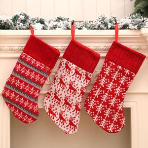 Nordic Knitted Christmas Stockings Red White Snowflake Reindeer Tree Pattern Xmas Gift Bag For Home Mantel Holiday Decorations