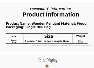 Specifications of 15cm round wooden Christmas sign with 12cm hanging rope detail