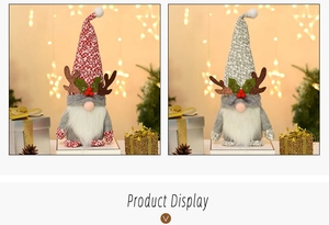 Detailed view of red and grey Christmas gnomes with reindeer antlers and snowflake hats