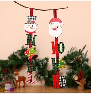 Insegne natalizie verticali in legno con pupazzo di neve NOEL e Babbo Natale HO HO HO