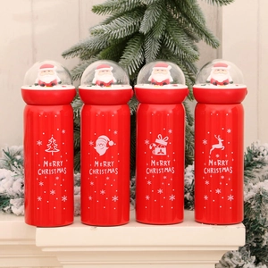 Christmas Santa Claus landscape vacuum flasks in red with white festive holiday patterns