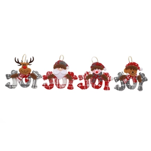 Set of 4 Christmas plush ornaments with Santa Reindeer Snowman and JOY letters