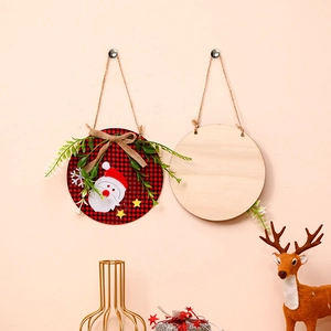 Christmas round wooden sign with red plaid fabric, Santa Claus decor and DIY blank base