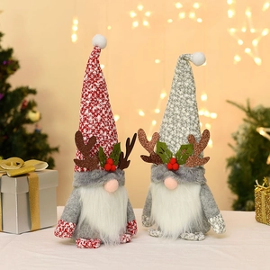 Charming Christmas faceless gnomes with antlers and festive hats for holiday home decor