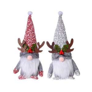 Christmas gnome plush dolls with antlers and holly decoration for holiday window display