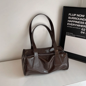 Glossy PU Leather Baguette Bag For Women Vintage Underarm Shoulder Handbag Korean Ins Style Retro Commuter Daily