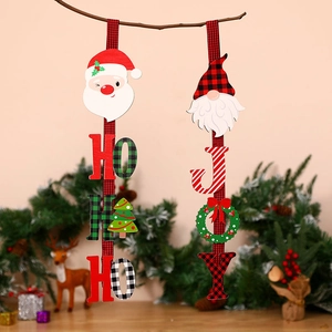 Segni natalizi verticali in legno con Babbo Natale HO HO HO e lettere Gnomo JOY decor