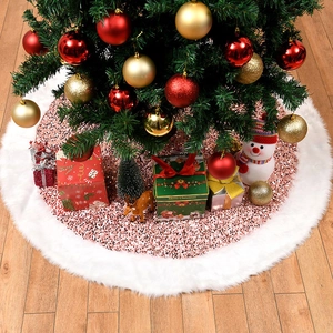 Christmas Tree Skirt Sequin Fabric With White Faux Fur Edge Round Holiday Decoration For Indoor Home Party Ornaments
