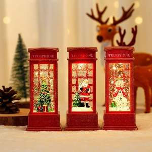 Christmas LED Lantern Phone Booth Shape Santa Snowman Tree Scene Decorative Lamp Plastic Holiday Ornament