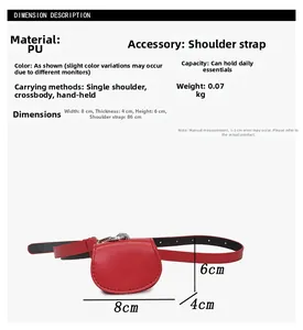 Detailed view of red mini PU leather bag with dimensions 8x4x6cm and silver hardware