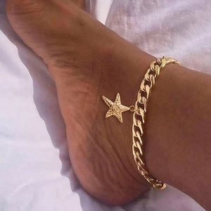 Starfish Pendant Anklet Stainless Steel Cuban Link Foot Chain Summer Beach Bohemian Jewelry For Women Adjustable