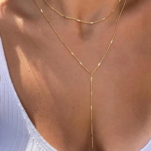 Layered Y-Shaped Necklace Stainless Steel Minimalist Metal Sequin Tassel Clavicle Chain Jewelry For Women Elegant